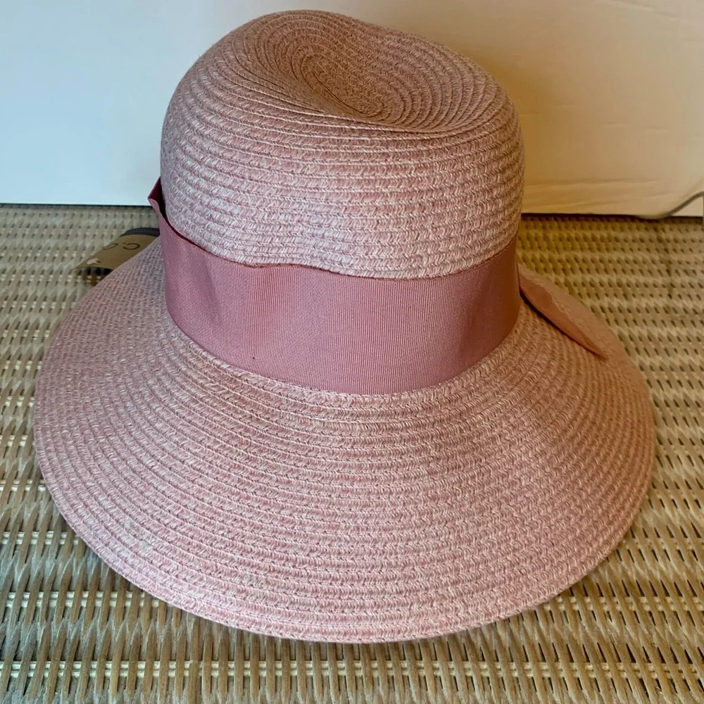 NWT C C Exclusives Straw Floppy Sun Hat Pink One Size